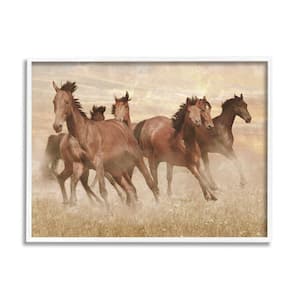 "Wild Horse Stampede Monochromatic Country Field" by Marcus Prime Framed Print Animal Texturized Art 11 in. x 14 in.