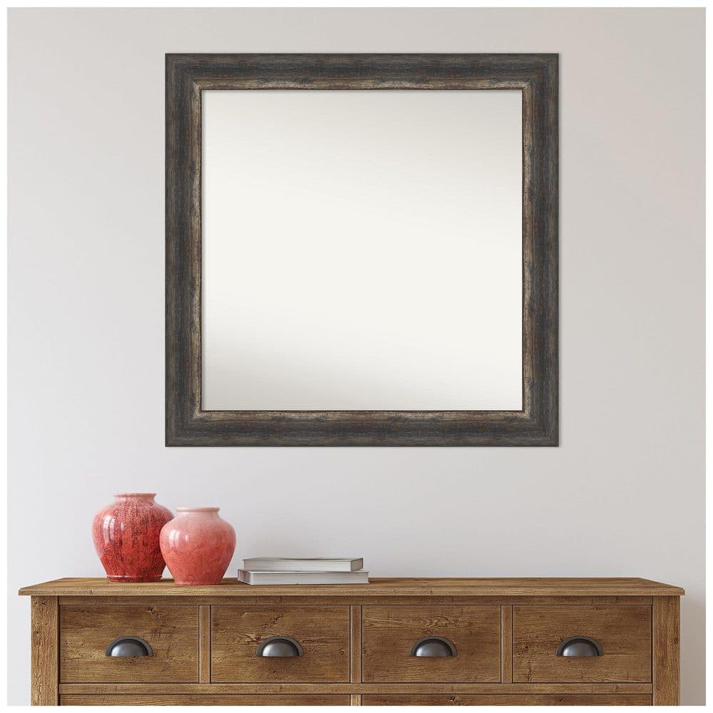 Bark Rustic Char 31" Square Non-Beveled Wall Mirror