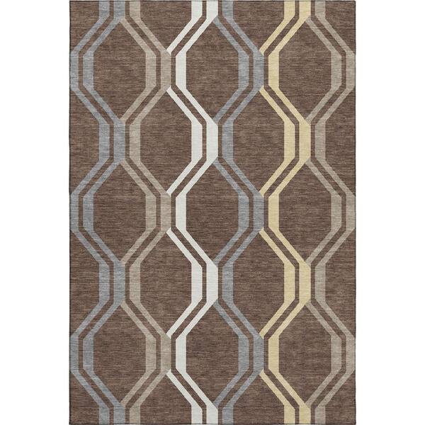 Mayfield Premium Machine Washable Abstract AMF2326 Chocolate 9 ft. x 12 ft. Area Rug