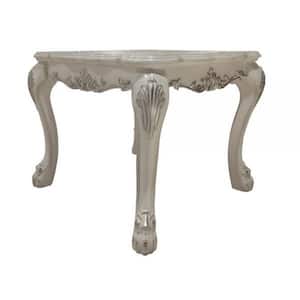 28.3 in. White and Silver Square Wood End Side Table with Wooden Frame