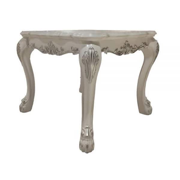 Benjara 28.3 in. White and Silver Square Wood End Side Table with Wooden Frame