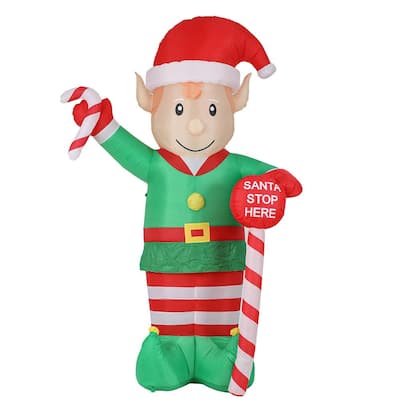 Tethers Elf Christmas Inflatables Outdoor Decorations The Home Depot - Christmas Elf Decorations Home Depot