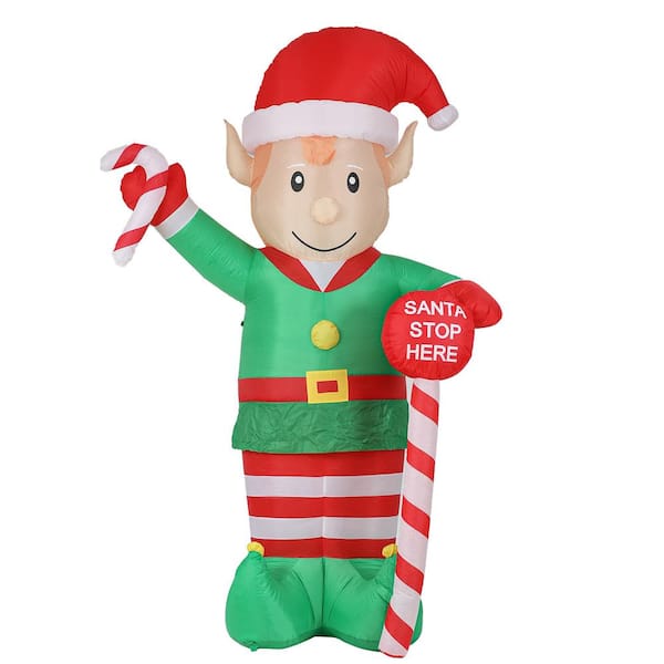 LuxenHome Lighted 8 ft. H x 5 ft. W Elf Inflatable with LED Lights