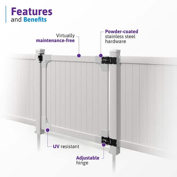 WamBam Fence 4 ft. H x 4 ft. W Westport White Vinyl Privacy Fence Gate with Stainless Steel Hardware