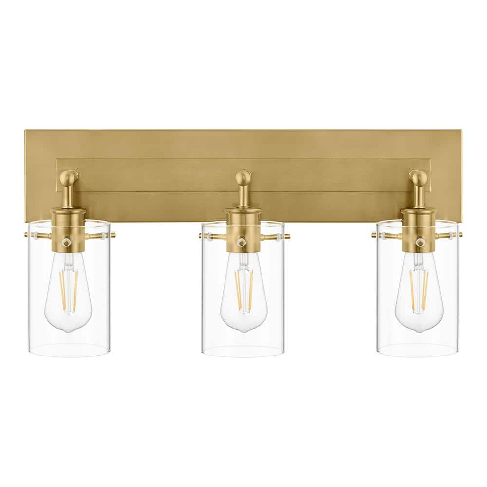 Regan 21 in. 3-Light Brushed Gold Vanity Light with Clear Glass Shades