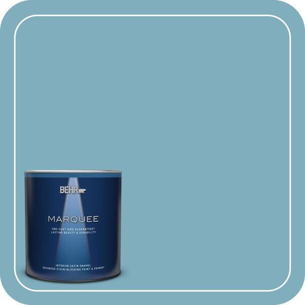 BEHR MARQUEE 1 qt. #PMD-83 Porcelain Blue Satin Enamel Interior Paint & Primer