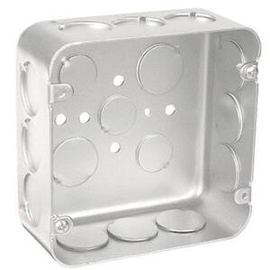 4-11/16 in. W x 2-1/8 in. D Steel Metallic Square Box with Two 1/2 in. KO Eight 3/4 in. Ko and Four 1 in. Ko 1-Pack