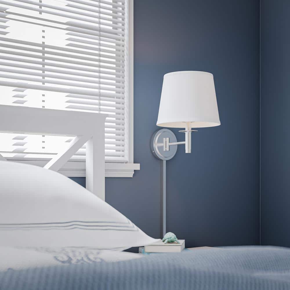 Sheppard 11'' Brushed Steel Swing Arm Wall Lamp with White Shade