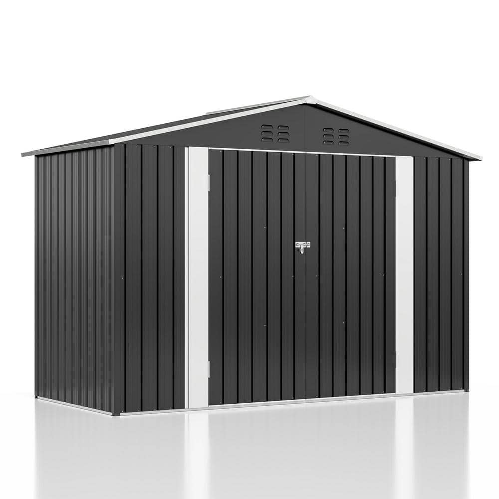 VIWAT 9 ft. W x 4 ft. D Metal Outdoor Storage Shed with Lockable Doors ...