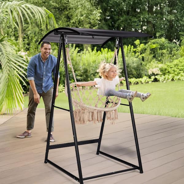 Karl home 6 ft. Metal Hammock Stand in Black with Canopy