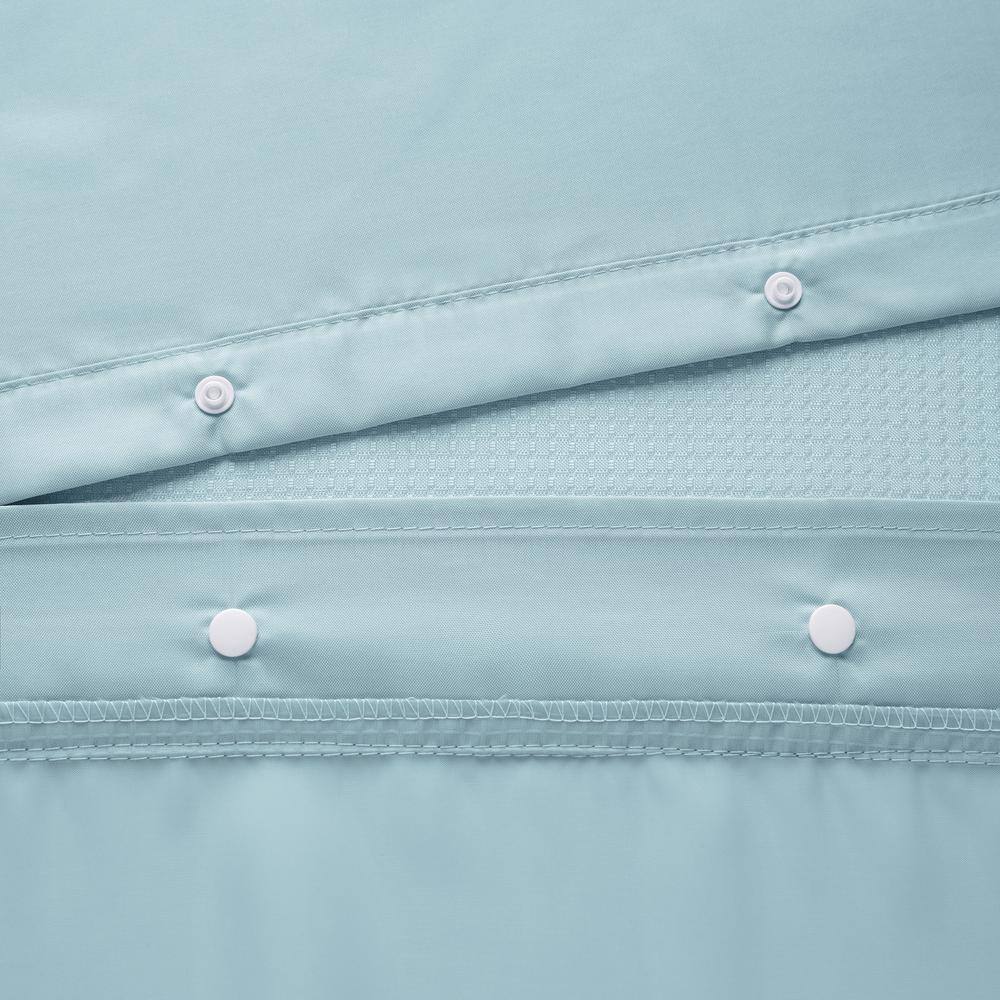 Sky Blue Waffle Weave Fabric Shower Curtain with Detachable Liner