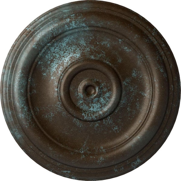 Ekena Millwork 12" x 1" Traditional Urethane Ceiling Medallion (Fits Canopies upto 2-3/4"), Hand-Painted Bronze Blue Patina