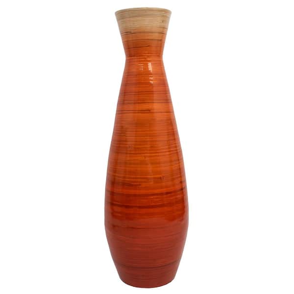 Uniquewise Classic Bamboo Floor Vase Handmade, Fill Up with Dried Branches or Flowers, Glossy Orange