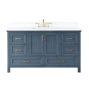 Isla 60 in. W x 22 in. D x 34.5 in. H Single Sink Bath Vanity in Classic Blue with Composite Stone top in White