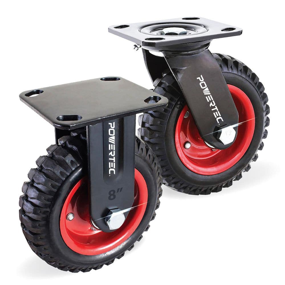 8 in. Caster Wheels Set of 2 (1 Swivel and 1 Fixed), Heavy-Duty Industrial Plate Casters with Rubber Knobby Tread price history on PriceWatchPro