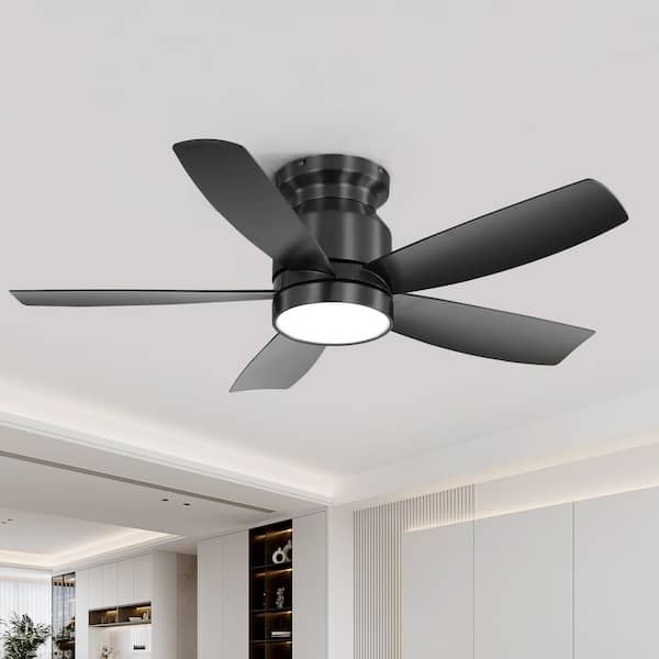 42 in. Black Flush Mount Ceiling Fan with 22W LED Light and Remote, 5 ABS Blades, Ideal for Bedroom