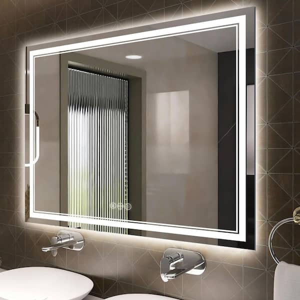 30 in. W x 40 in. H Rectangular Frameless LED Front Light and Backlit Anti-Fog Wall Mirror Bathroom Vanity Mirror