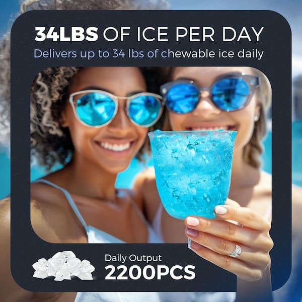 SIMZLIFE 9.5 in. 34 lb. 24 Hrs Nugget Ice Portable Countertop Ice