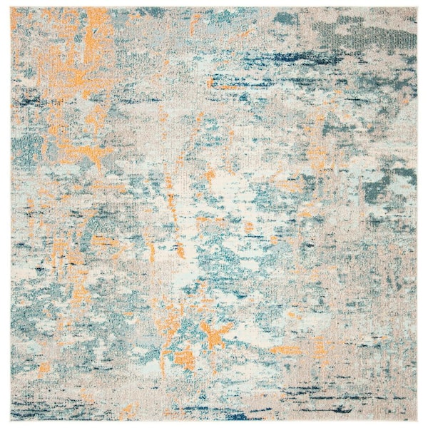 SAFAVIEH Madison Light Blue/Beige 5 ft. x 5 ft. Geometric Abstract Square Area Rug