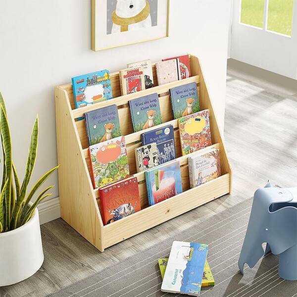 ECR4Kids Book Caddy with Shelf, Bookshelf with Storage, Natural