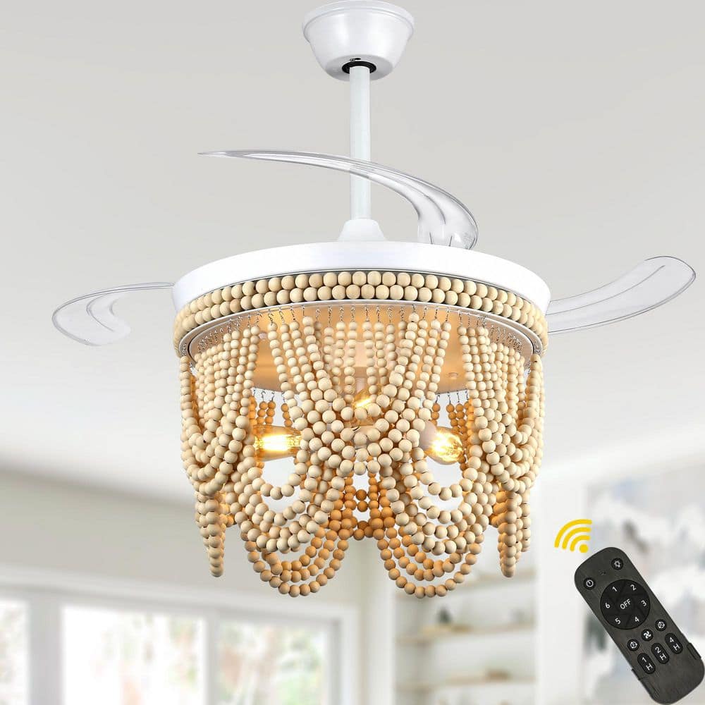 42 in. Indoor White Downrod Farmhouse Ceiling Fan with Light Kit and Remote, Wood Beaded Caged Fanderlier with 6-Speeds price history on PriceWatchPro