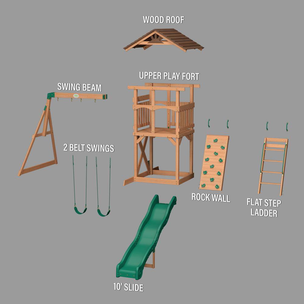 Cedar Wood Outdoor Swing Set with Slide and Fort