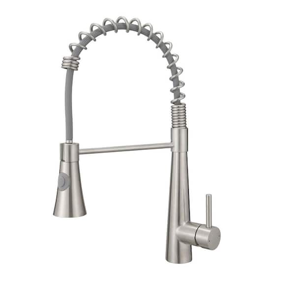 Tahanbath Single Handle Pull Down Sprayer Kitchen Faucet 15.2 in. 360 ° Spout Swivel Stainless Steel Taps in Brushed Nickel