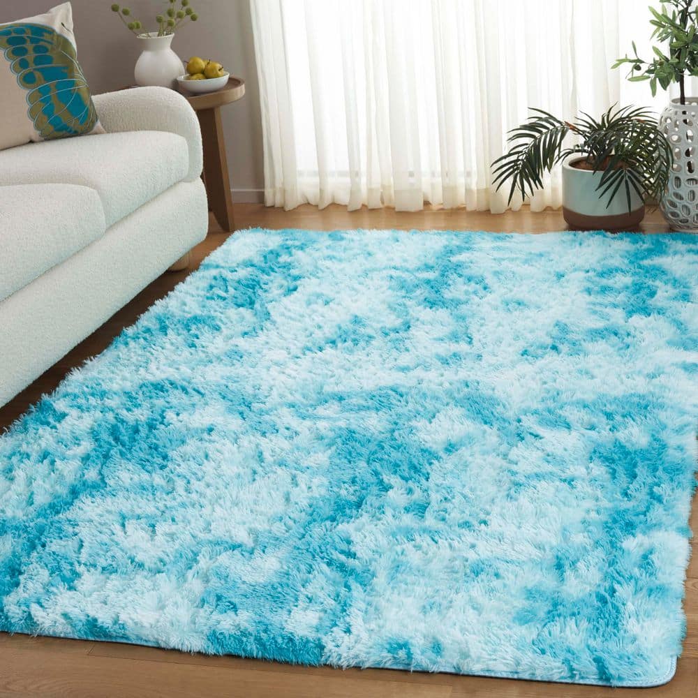 Rainbow Shag 4 ft. x 6 ft. Aqua Abstract Solid Area Rug price history on PriceWatchPro