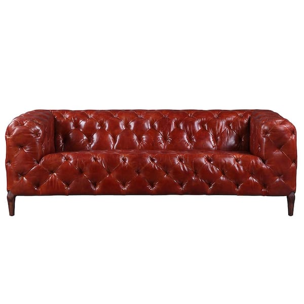 Acme Furniture Merlot Top Grain Leather, Red Leather Sofa With Nailhead Trimmer