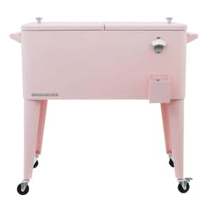 80 qt. Pink Classic Outdoor Rolling Patio Cooler with Wheels and Handles