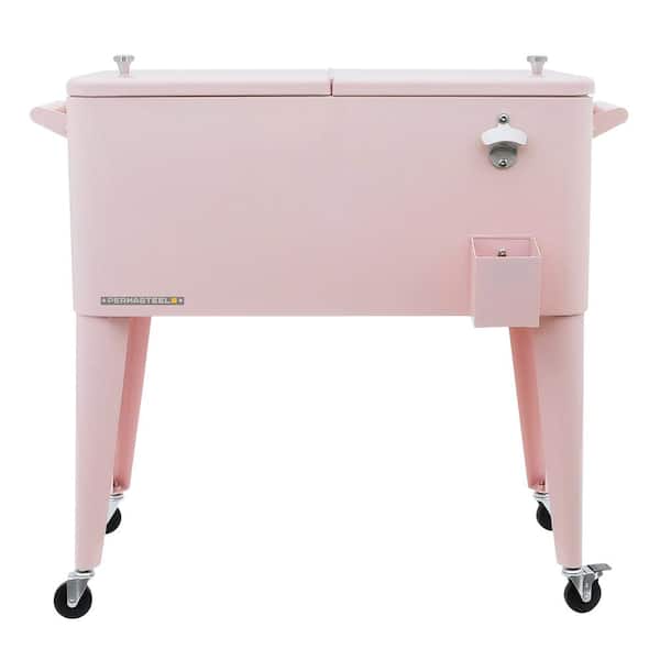 PERMASTEEL 80 qt. Pink Classic Outdoor Rolling Patio Cooler with Wheels and Handles