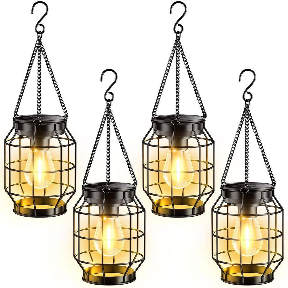 15 in X 4.1 in Black Waterproof metal hanging solar lantern, brighter and with automatic on/off function. 4-pack. price history on PriceWatchPro