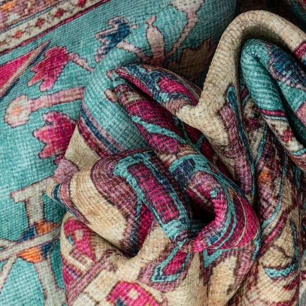 Lotus Shasta Blush Turquoise Vintage Bohemian Medallion 2 ft. x 3 ft. 11 in. Machine Washable Accent Rug