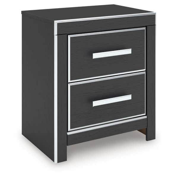 Ravalori Black 2 Drawer 21.69 in. W Nightstand