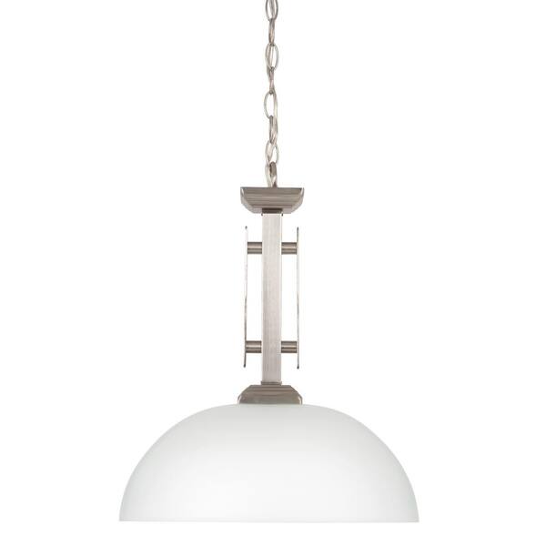 Yosemite Home Decor Half Dome Collection 1-Light Satin Nickel Pendant with White Frosted Glass Shade