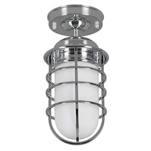 Seaton Classic Industrial 5.38 in. 1-Light Polished Chrome Semi-Flush Mount Indoor Ceiling Light