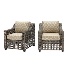 Briar Ridge Brown Wicker Outdoor Patio Deep Seating Lounge Chair with CushionGuard Toffee Trellis Tan Cushions (2-Pack)