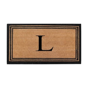 Black/Beige 24 in. x 39 in. Coir PVC Classic Border Heavy Duty Boot Scrapper Monogrammed L Door Mat