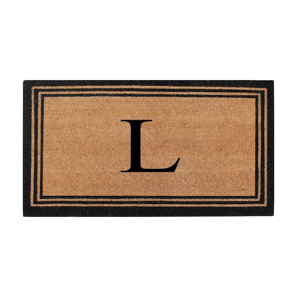 A1 Home Collections Black/Beige 24 in. x 39 in. Coir PVC Classic Border Heavy Duty Boot Scrapper Monogrammed L Door Mat