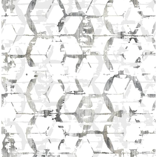 A-Street Prints Augustine Black Distressed Geometric Black Wallpaper Sample