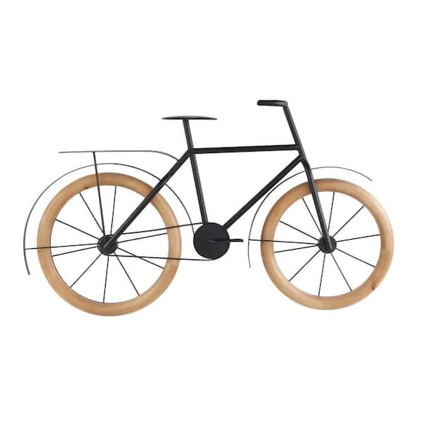 Litton Lane 28 in. x 48 in. Black Bike Metal Work with Brown Wooden Wheels