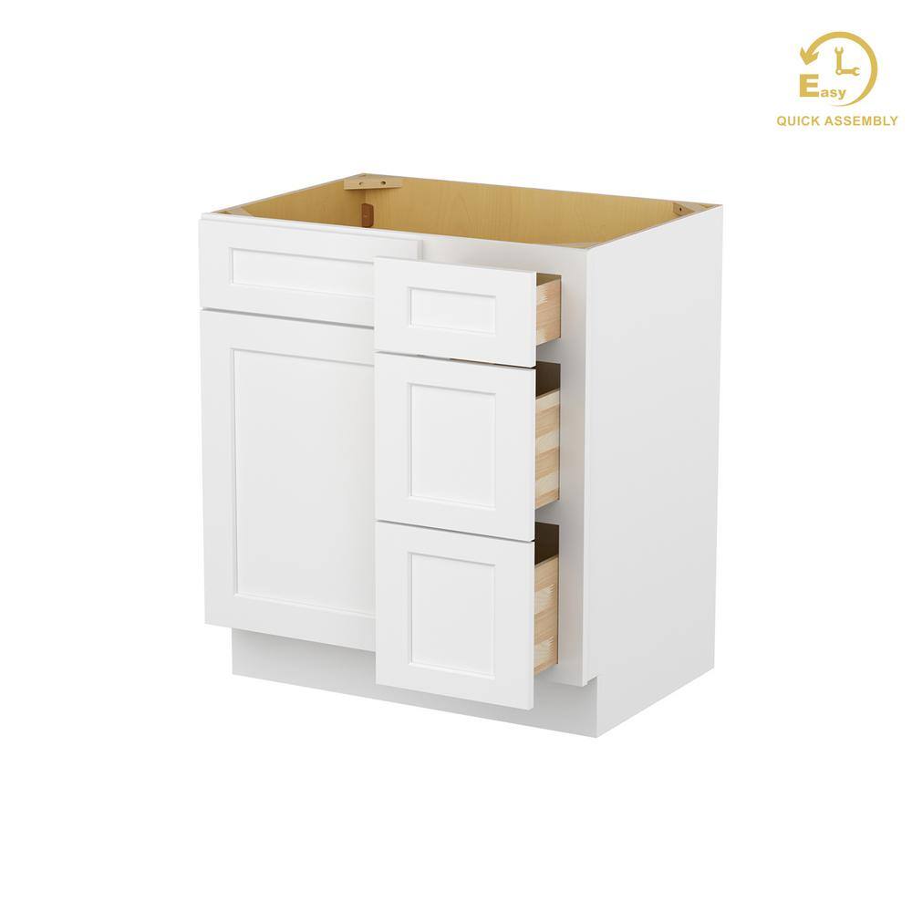 Shaker White Solid Wood Freestanding Vanity Cabinet with Drawers
