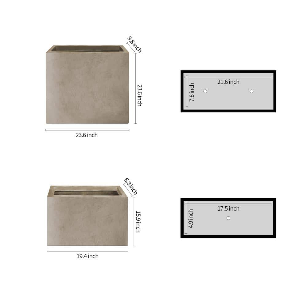 Weathered Concrete Rectangular Planters Set with Drainage Holes
