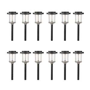 20 Lumens Solar 2-Tone Black and Gray Diecast LED Landscape Path Light with Seedy Glass and Vintage Bulb (12-Pack)