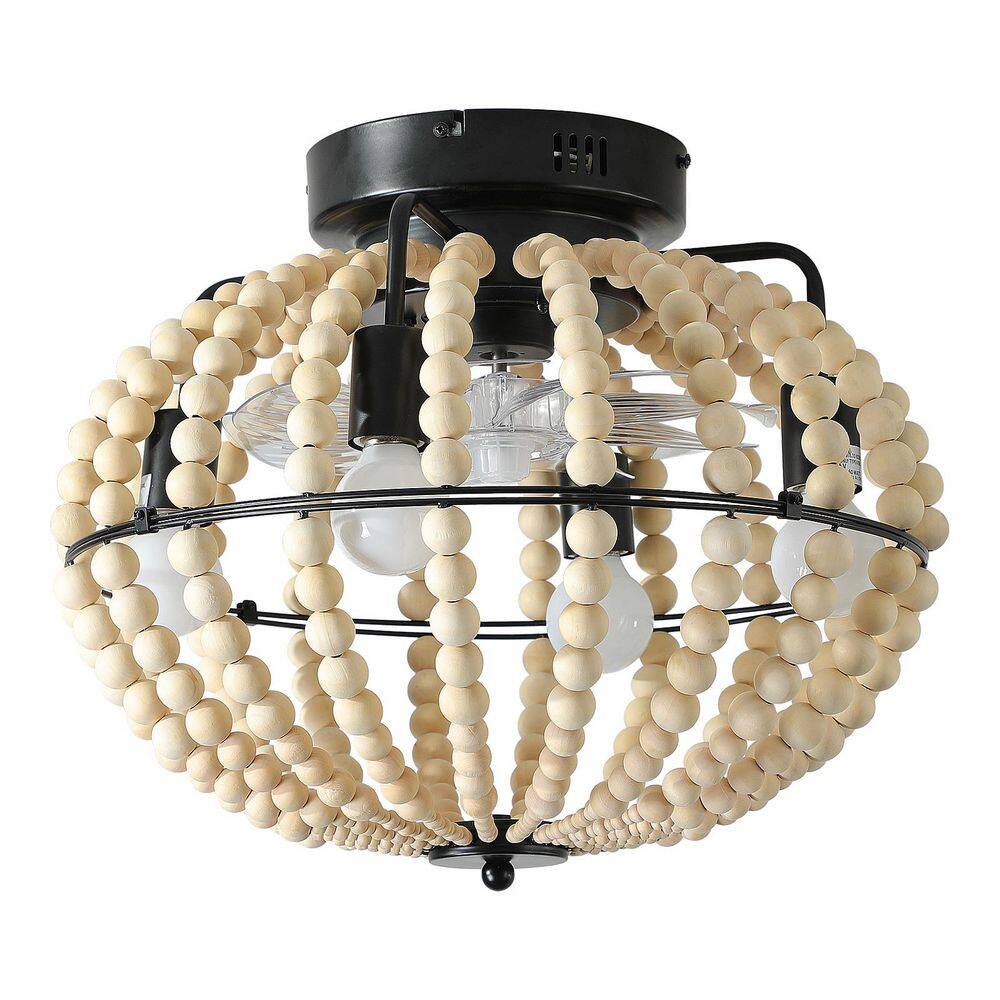 18 in. Modern White Wood Beaded Chandelier White Ceiling Fans with Lights and Remote Control (No Bulbs Included) price history on PriceWatchPro