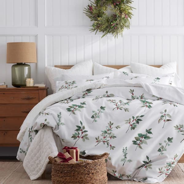 Company Cotton Floral Berry Green King/California King Sateen Duvet Cover