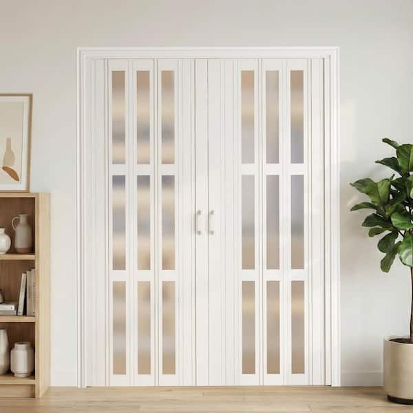 GOLDENPOLEY 60 in. x 80 in. White Oak Finished 3 Lite Frosted
