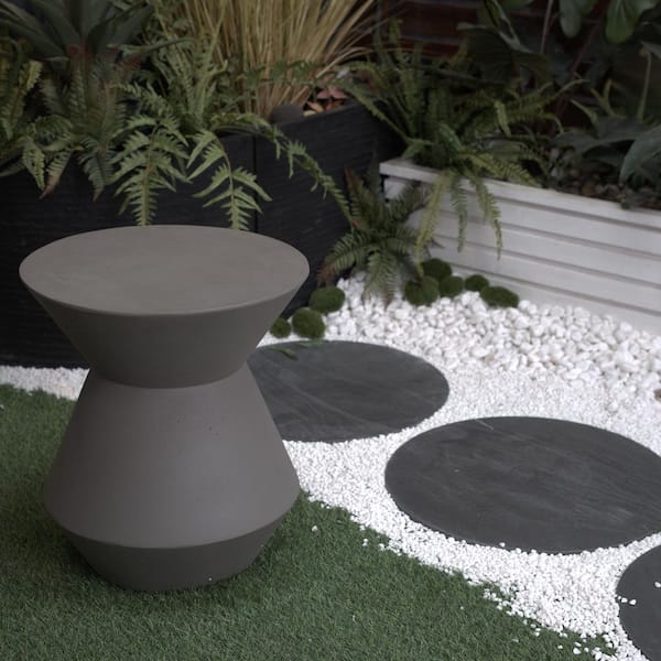 Brown Round Concrete Outdoor Side Table, For Garden Lawn Backyard LV-165 - The Home Depot