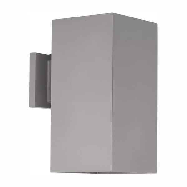 Progress Lighting 6" LED Square Cylinder Collection Metallic Gray Modern Outdoor Wall Lantern Light