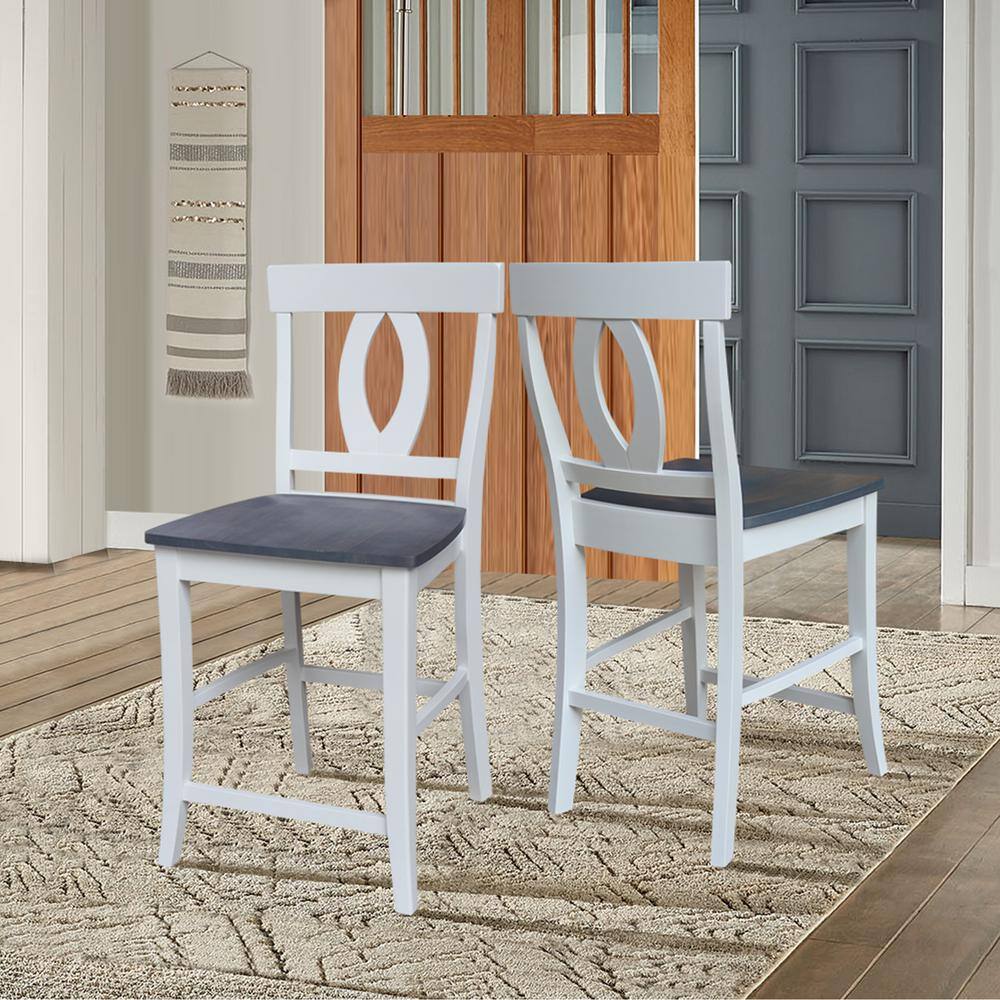 White and Heather Gray Wood Counter Height Stool with Splat Back
